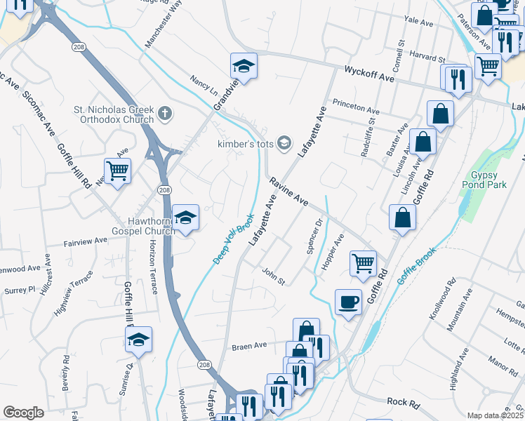 map of restaurants, bars, coffee shops, grocery stores, and more near 513 Lafayette Avenue in Wyckoff