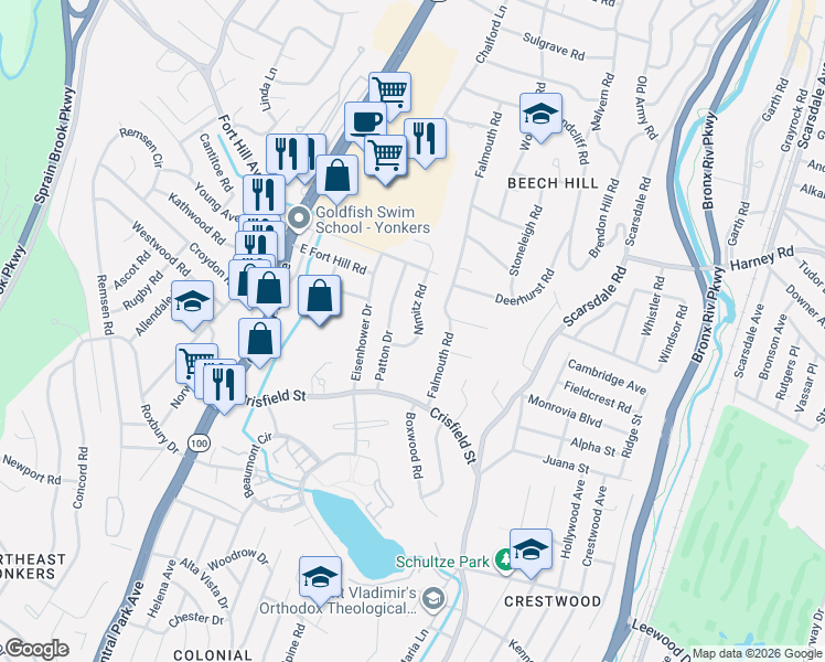 map of restaurants, bars, coffee shops, grocery stores, and more near 10 Nimitz Road in Yonkers