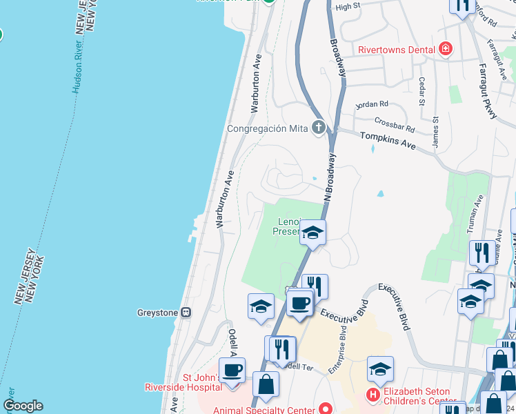 map of restaurants, bars, coffee shops, grocery stores, and more near 13 David Lane in Yonkers