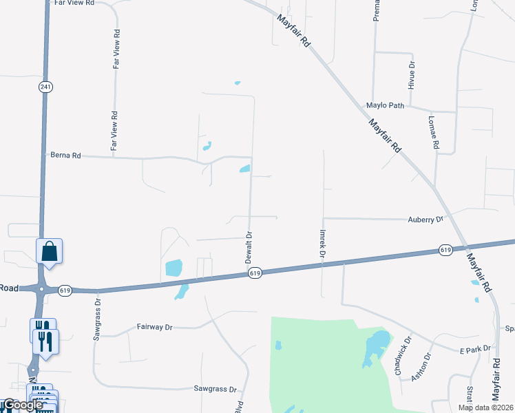 map of restaurants, bars, coffee shops, grocery stores, and more near 3205 Dewalt Drive in Akron