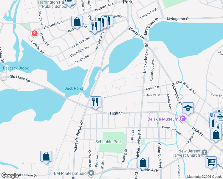 map of restaurants, bars, coffee shops, grocery stores, and more near 17 Cedar Court in Closter
