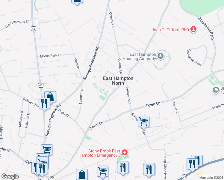 map of restaurants, bars, coffee shops, grocery stores, and more near 14 Ocean Parkway East in East Hampton