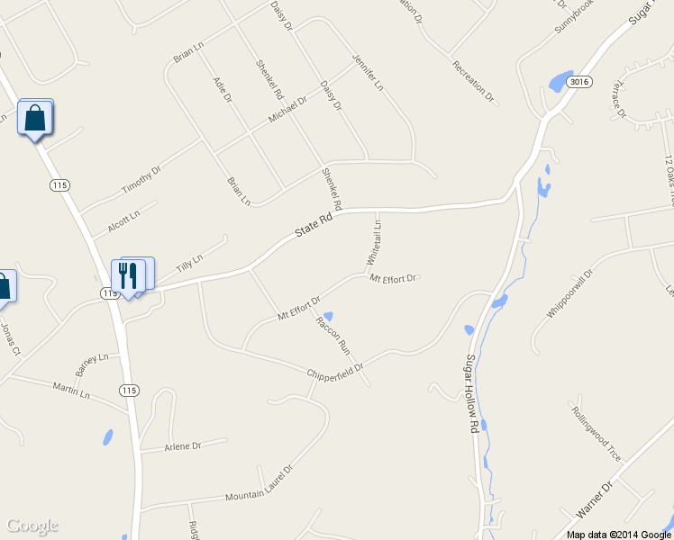 map of restaurants, bars, coffee shops, grocery stores, and more near 82 Mount Effort Drive in Effort