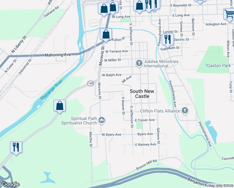 map of restaurants, bars, coffee shops, grocery stores, and more near 105 Good Avenue in New Castle