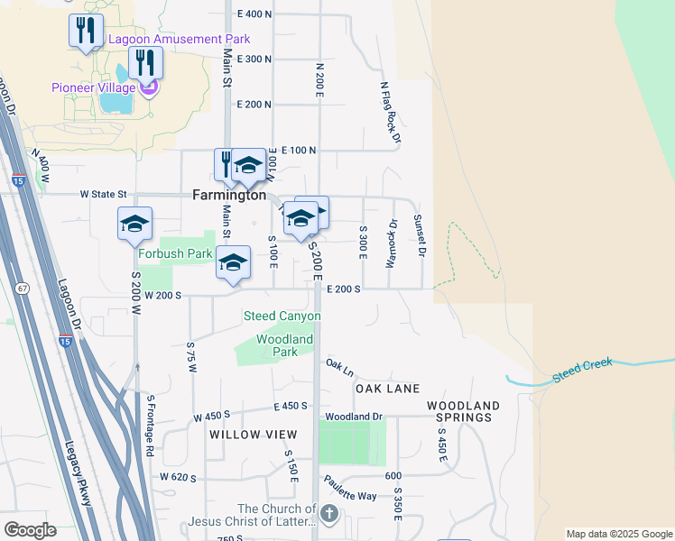 map of restaurants, bars, coffee shops, grocery stores, and more near 136 South 300 East in Farmington