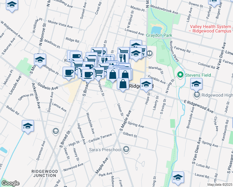 map of restaurants, bars, coffee shops, grocery stores, and more near 159 Dayton Street in Ridgewood