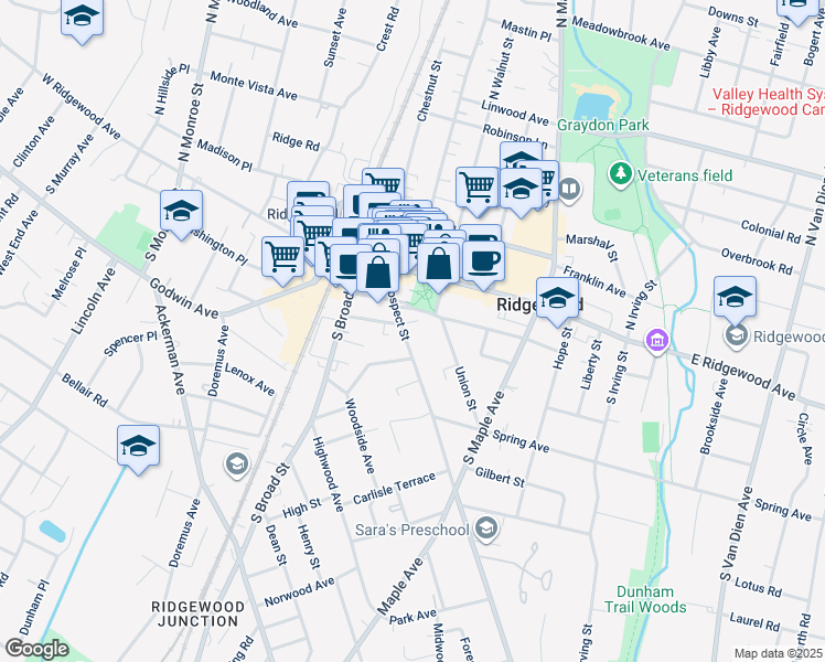 map of restaurants, bars, coffee shops, grocery stores, and more near 100 Dayton Street in Ridgewood