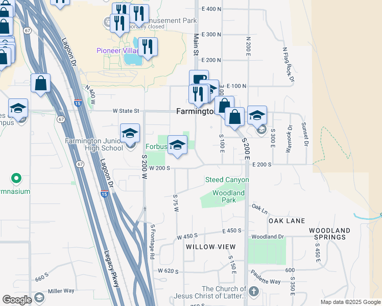 map of restaurants, bars, coffee shops, grocery stores, and more near 160 South Main Street in Farmington