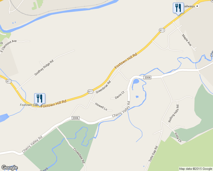 map of restaurants, bars, coffee shops, grocery stores, and more near Greenbriar Road in Stroudsburg