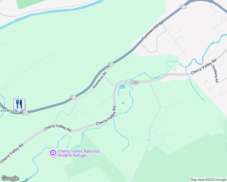 map of restaurants, bars, coffee shops, grocery stores, and more near 7495 Cherry Valley Road in Stroudsburg