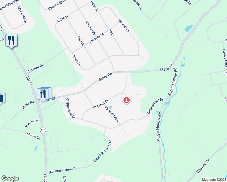 map of restaurants, bars, coffee shops, grocery stores, and more near 82 Mount Effort Drive in Effort