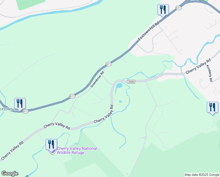 map of restaurants, bars, coffee shops, grocery stores, and more near 7495 Cherry Valley Road in Stroudsburg