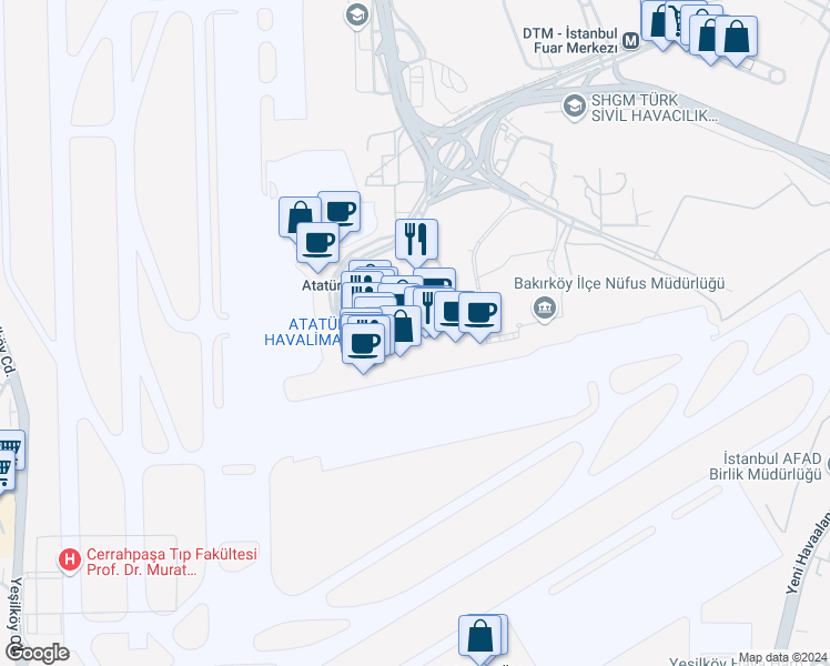 map of restaurants, bars, coffee shops, grocery stores, and more near in Bakırköy