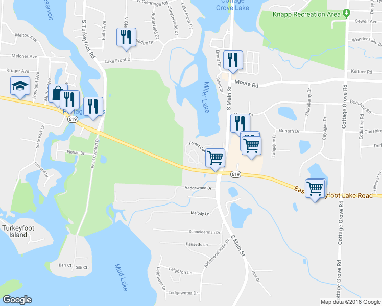 map of restaurants, bars, coffee shops, grocery stores, and more near 4 Starboard Circle in Akron