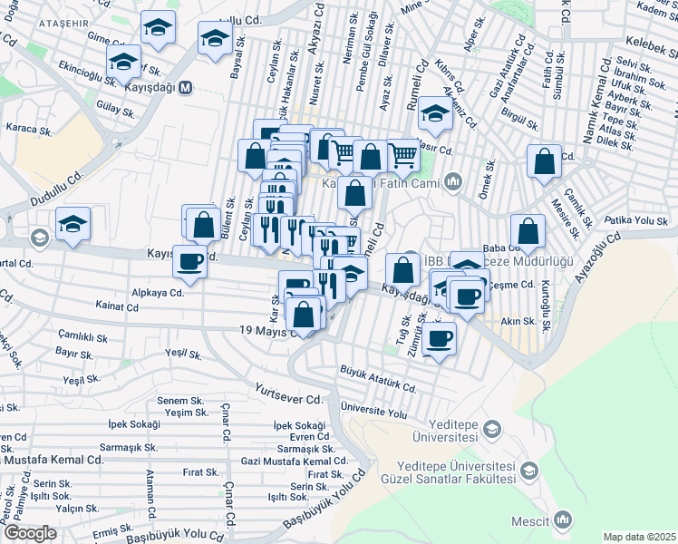 map of restaurants, bars, coffee shops, grocery stores, and more near 2 Gülçin Sokak in Ataşehir