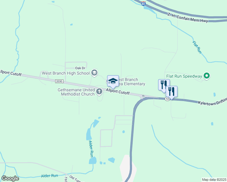 map of restaurants, bars, coffee shops, grocery stores, and more near 356 Allport Cutoff in Morrisdale