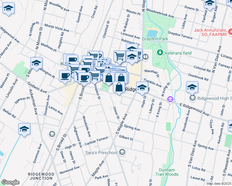 map of restaurants, bars, coffee shops, grocery stores, and more near 159 Dayton Street in Ridgewood