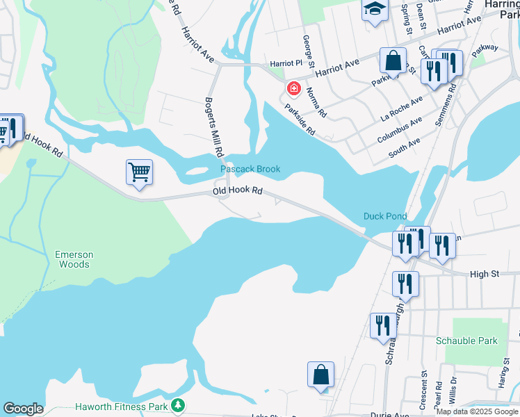 map of restaurants, bars, coffee shops, grocery stores, and more near 200 Old Hook Road in Harrington Park