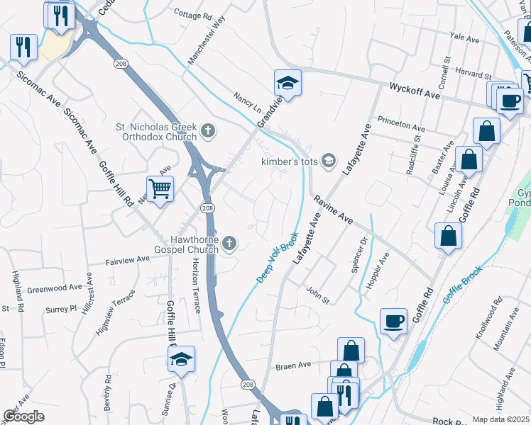 map of restaurants, bars, coffee shops, grocery stores, and more near 507 Stonewall Court in Wyckoff