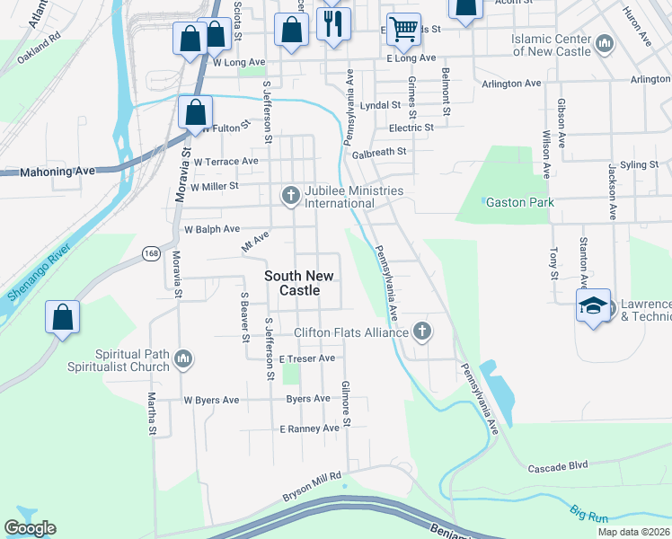 map of restaurants, bars, coffee shops, grocery stores, and more near 1925 Prospect Street in New Castle