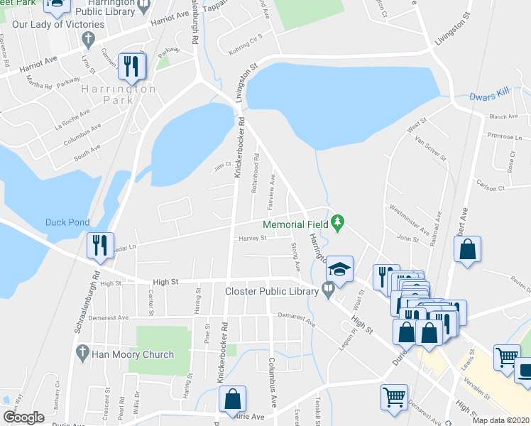 map of restaurants, bars, coffee shops, grocery stores, and more near 58 Fairview Avenue in Closter