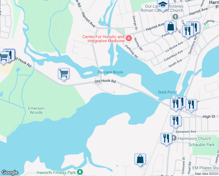 map of restaurants, bars, coffee shops, grocery stores, and more near 200 Old Hook Road in Harrington Park