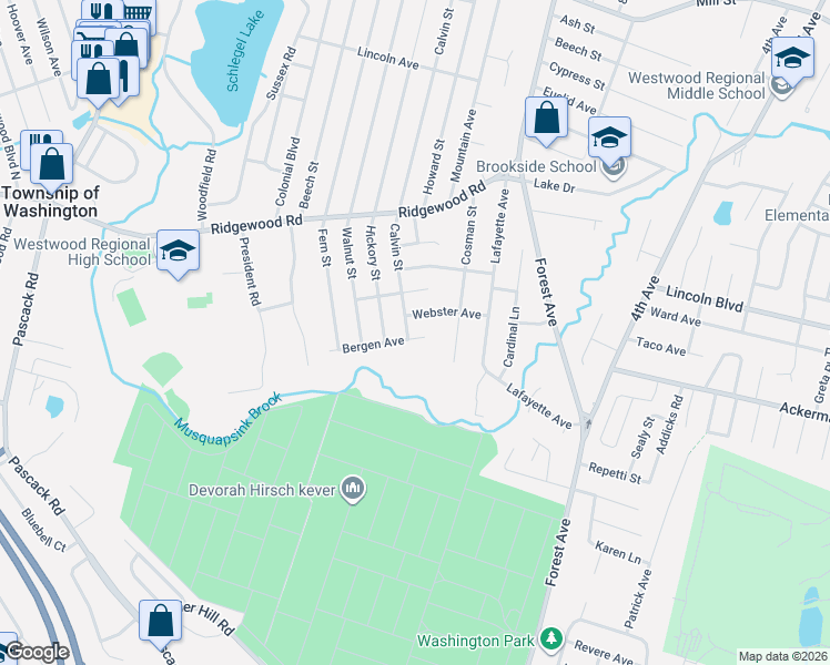 map of restaurants, bars, coffee shops, grocery stores, and more near 105 Calvin Street in Township of Washington