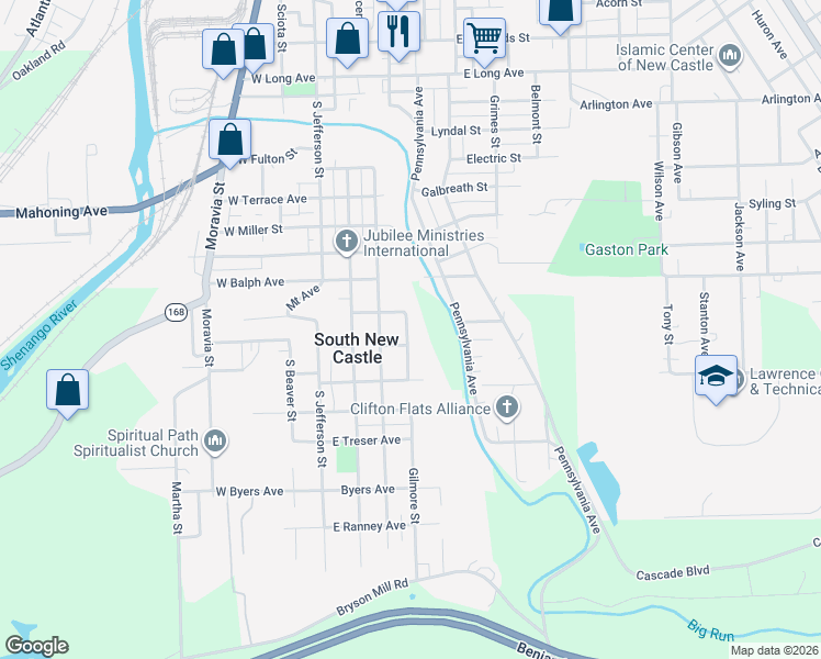 map of restaurants, bars, coffee shops, grocery stores, and more near 1925 Prospect Street in New Castle