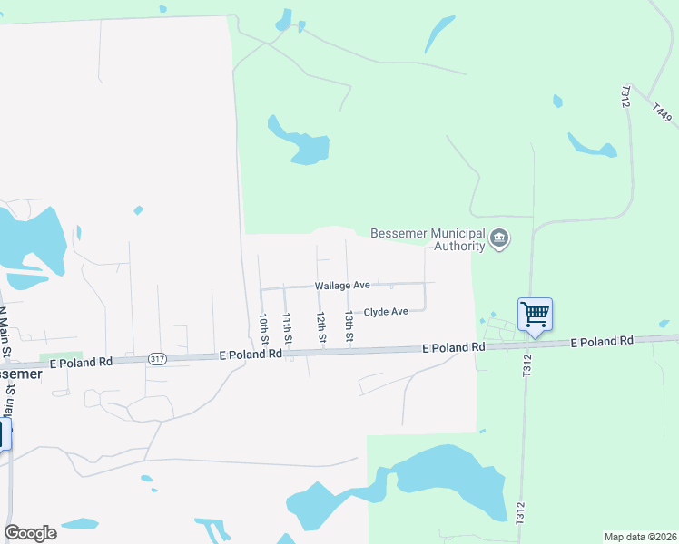 map of restaurants, bars, coffee shops, grocery stores, and more near 309 13th Street in Bessemer