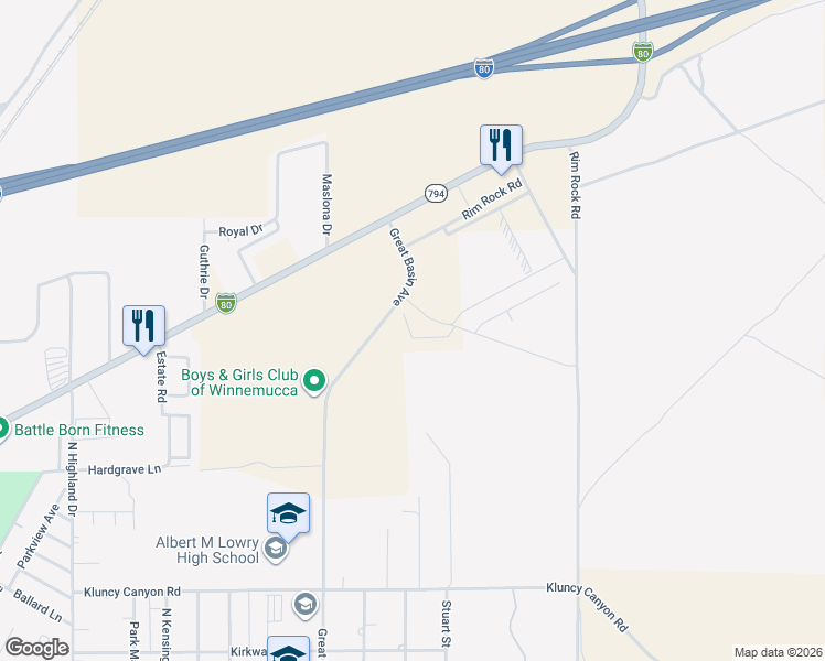 map of restaurants, bars, coffee shops, grocery stores, and more near in Winnemucca