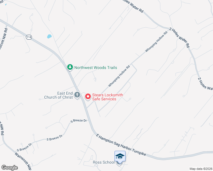 map of restaurants, bars, coffee shops, grocery stores, and more near 67 Whooping Hollow Road in East Hampton