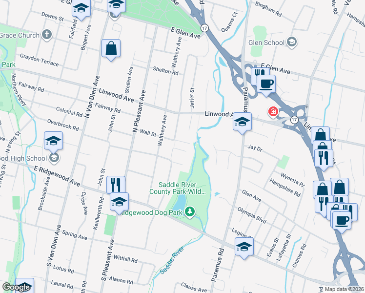 map of restaurants, bars, coffee shops, grocery stores, and more near 687 Eastern Court in Ridgewood