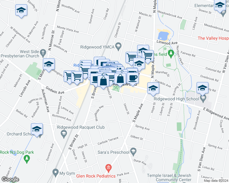 map of restaurants, bars, coffee shops, grocery stores, and more near 100 Dayton St in Ridgewood