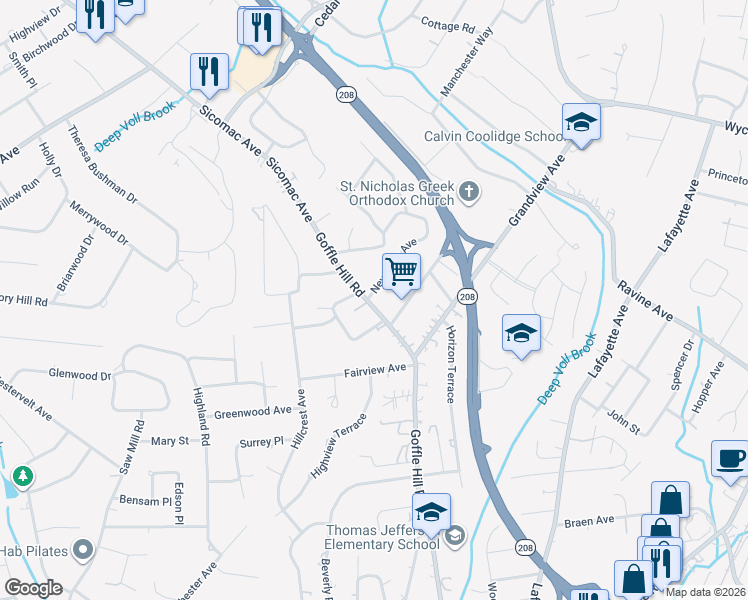 map of restaurants, bars, coffee shops, grocery stores, and more near 489 Goffle Hill Road in Hawthorne