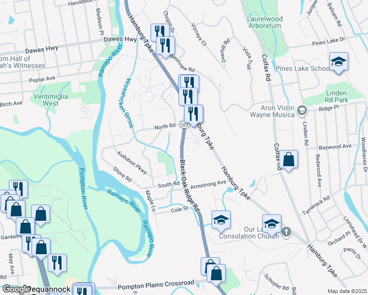 map of restaurants, bars, coffee shops, grocery stores, and more near 1140 U.S. 202 in Wayne