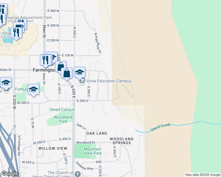 map of restaurants, bars, coffee shops, grocery stores, and more near 123 Sunset Drive in Farmington