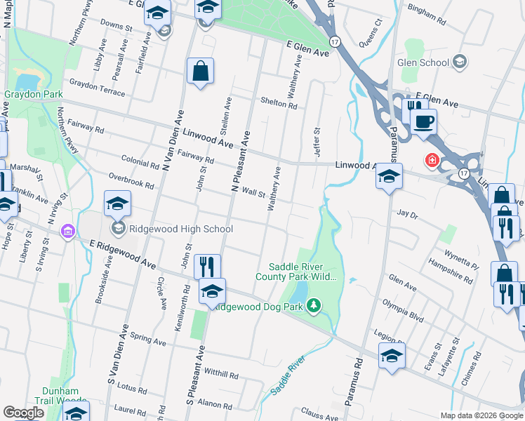 map of restaurants, bars, coffee shops, grocery stores, and more near 120 Walthery Ave in Ridgewood