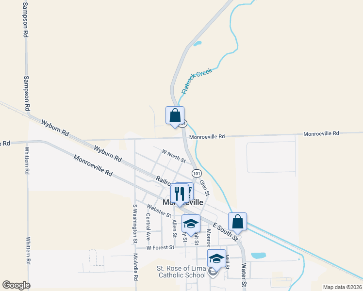 map of restaurants, bars, coffee shops, grocery stores, and more near 307 Main Street in Monroeville