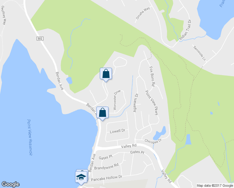 map of restaurants, bars, coffee shops, grocery stores, and more near 157 Worcester Drive in Wayne