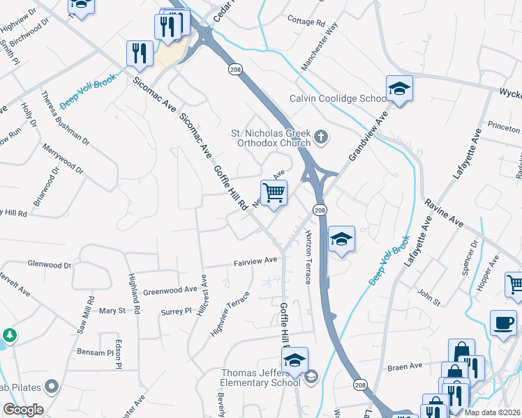 map of restaurants, bars, coffee shops, grocery stores, and more near 489 Goffle Hill Road in Hawthorne