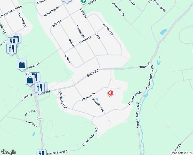 map of restaurants, bars, coffee shops, grocery stores, and more near 1052 State Road in Effort