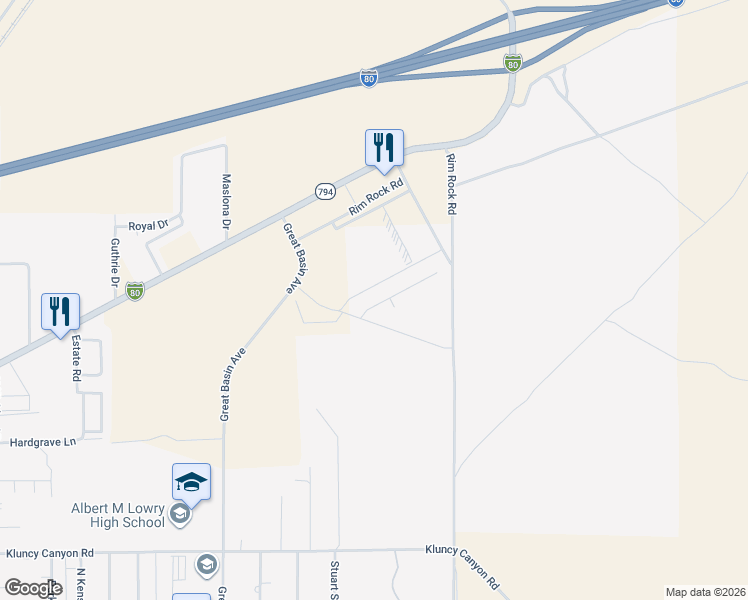 map of restaurants, bars, coffee shops, grocery stores, and more near 4360 Rim Rock Road in Winnemucca