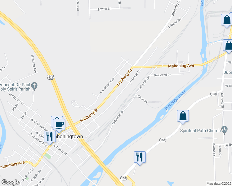map of restaurants, bars, coffee shops, grocery stores, and more near 809 North Cedar Street in New Castle