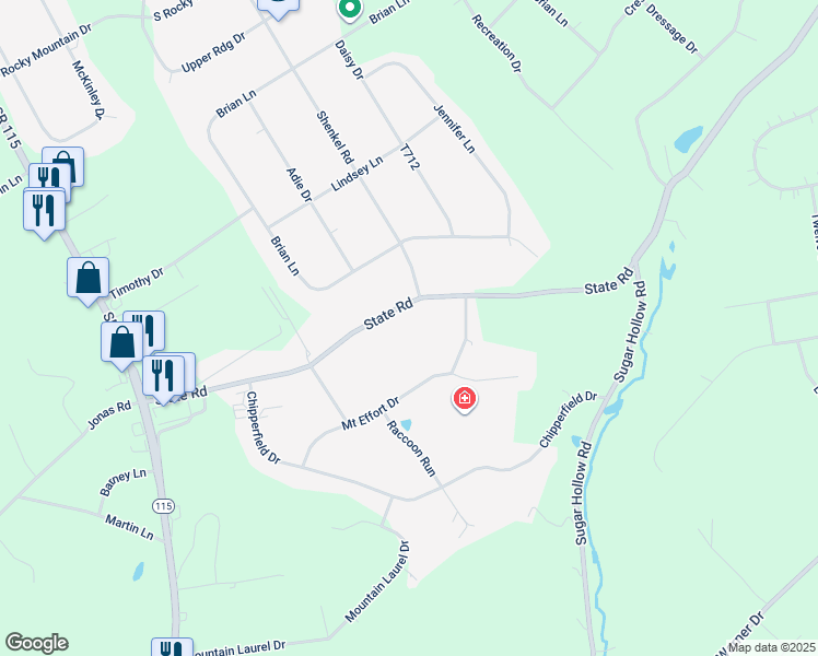 map of restaurants, bars, coffee shops, grocery stores, and more near 1052 State Road in Effort