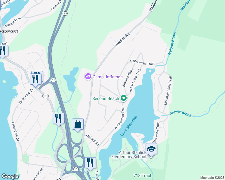 map of restaurants, bars, coffee shops, grocery stores, and more near 5 North Parkway in Wharton