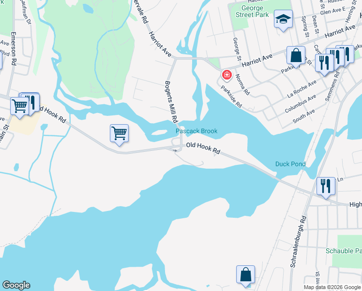 map of restaurants, bars, coffee shops, grocery stores, and more near 44 Old Hook Road in Harrington Park