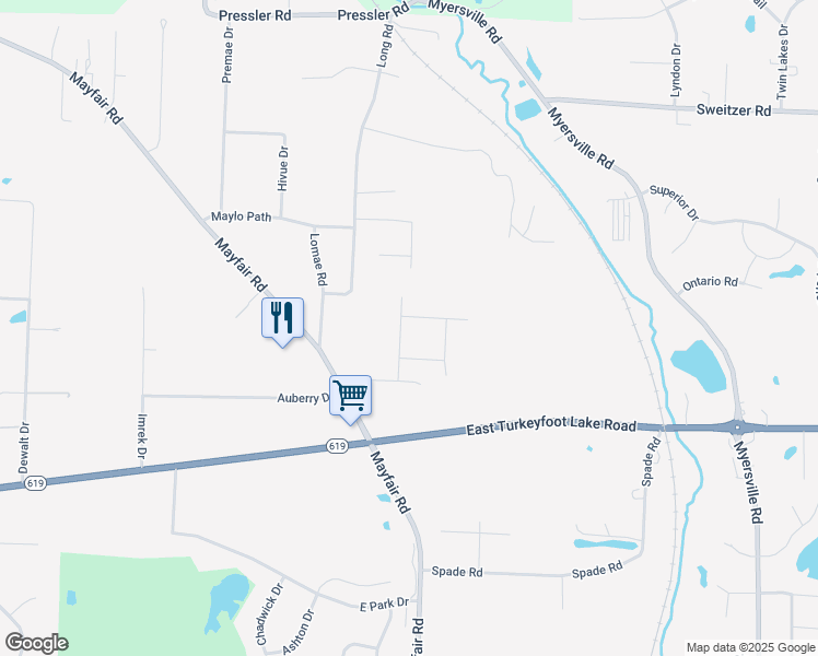 map of restaurants, bars, coffee shops, grocery stores, and more near 3039 Lindale Street in Akron