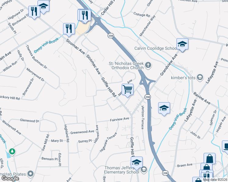 map of restaurants, bars, coffee shops, grocery stores, and more near 489 Goffle Hill Road in Hawthorne