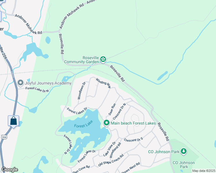 map of restaurants, bars, coffee shops, grocery stores, and more near 36 Winding Way in Byram Township