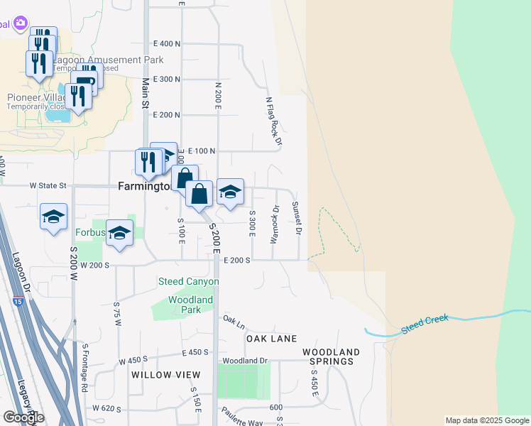 map of restaurants, bars, coffee shops, grocery stores, and more near 334 East Cottrell Lane in Farmington